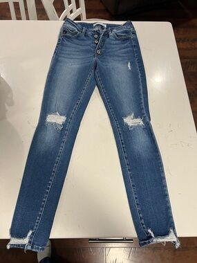 Kan Can Distressed High-Rise Skinny Jeans - Blue